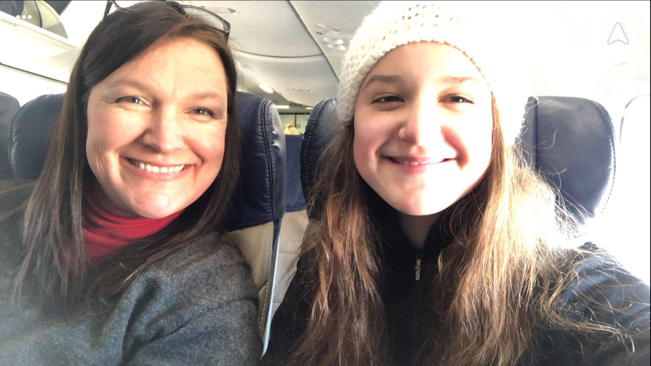 Kimberly Wiseman and Elleanna, happy travelers going to the slopes Kimberly Wiseman and Elleanna, happy travelers going to the slopes
